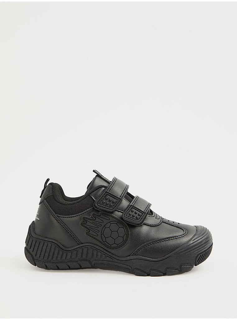 Black Football Double Strap Fastening School Shoes