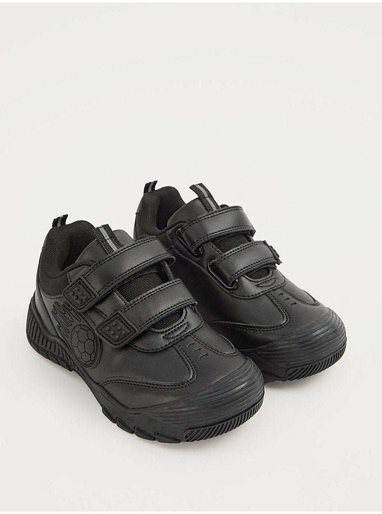 Black Football Double Strap Fastening School Shoes