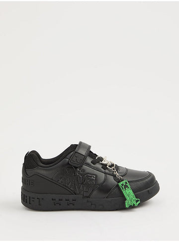 Wide Fit Minecraft Black Single Strap Keyring School Shoes