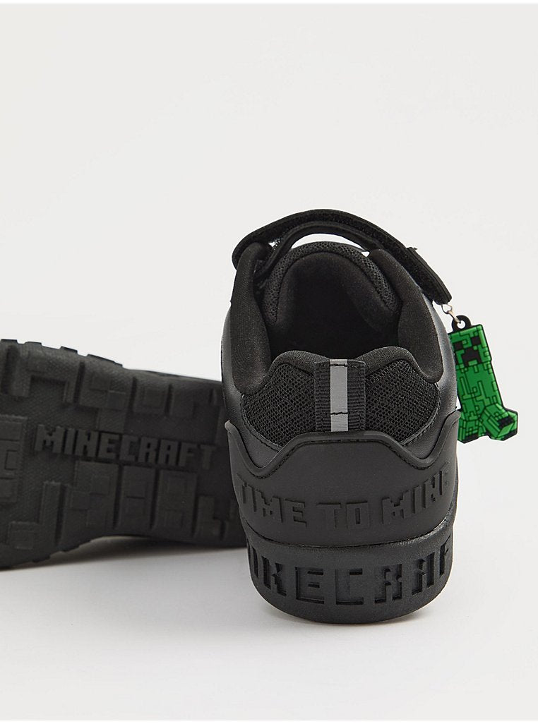 Wide Fit Minecraft Black Single Strap Keyring School Shoes