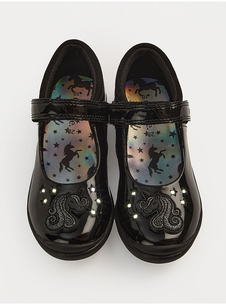 Black Unicorn Light Up Patent Mary Jane School Shoes