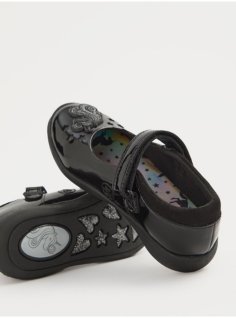 Black Unicorn Light Up Patent Mary Jane School Shoes