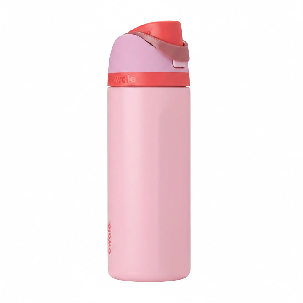 Owala FreeSip Insulated Stainless Steel Water Bottle with Straw for Sports and Travel, BPA-Free Sports Water Bottle, 24 oz, Pink, Angel Food Cake