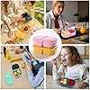 Yrarbil Silicone Snack Containers, 2 Pack Reusable Double Compartment Silicone Snack Boxes with Lids, Fruit and Salad Dressing Sauce Seasoning Container (Pink Yellow)
