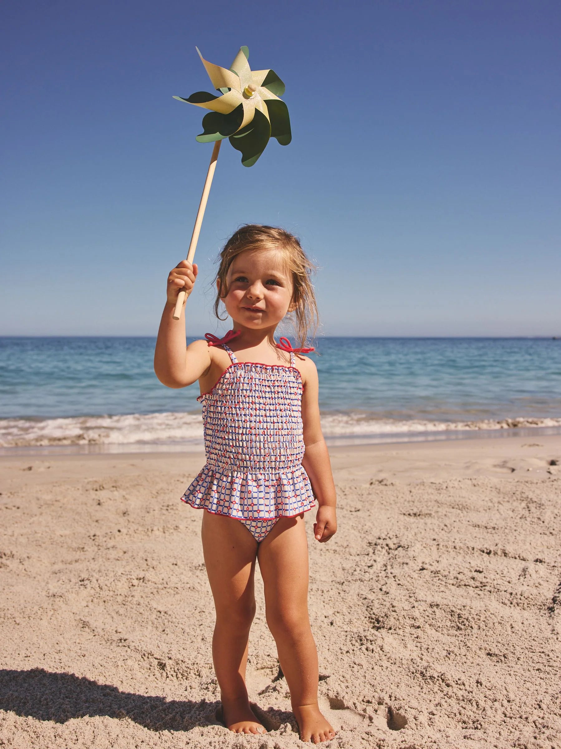 Red/Blue Check Shirred Swimsuit (3mths-10yrs)