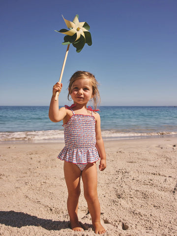 Red/Blue Check Shirred Swimsuit (3mths-10yrs)