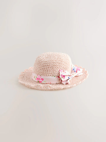 Baker by Ted Baker Pink Straw Effect Hat with Bow