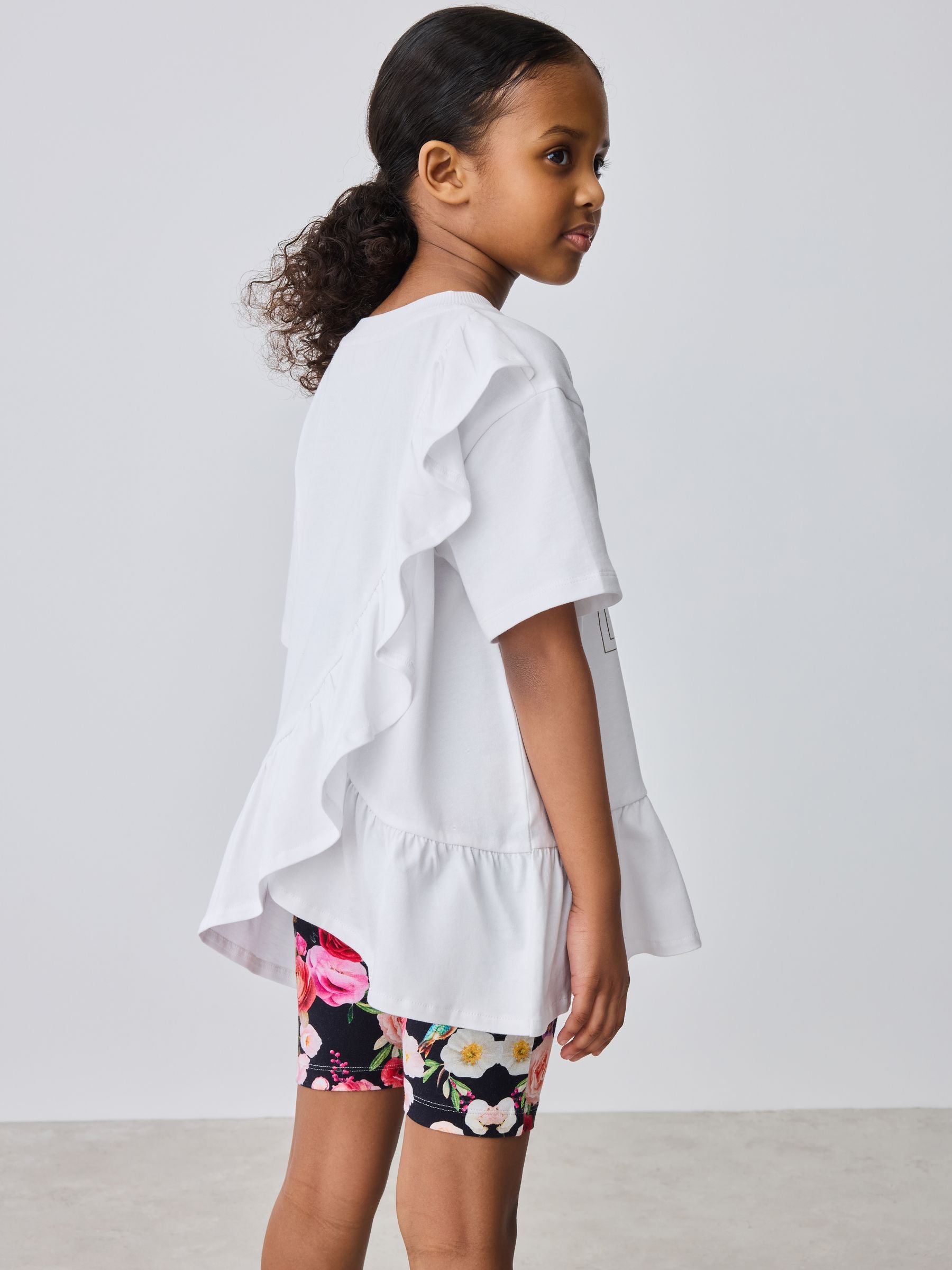Baker by Ted Baker 2 Piece Peplum Frill T-Shirt & Floral Cycling Short Set