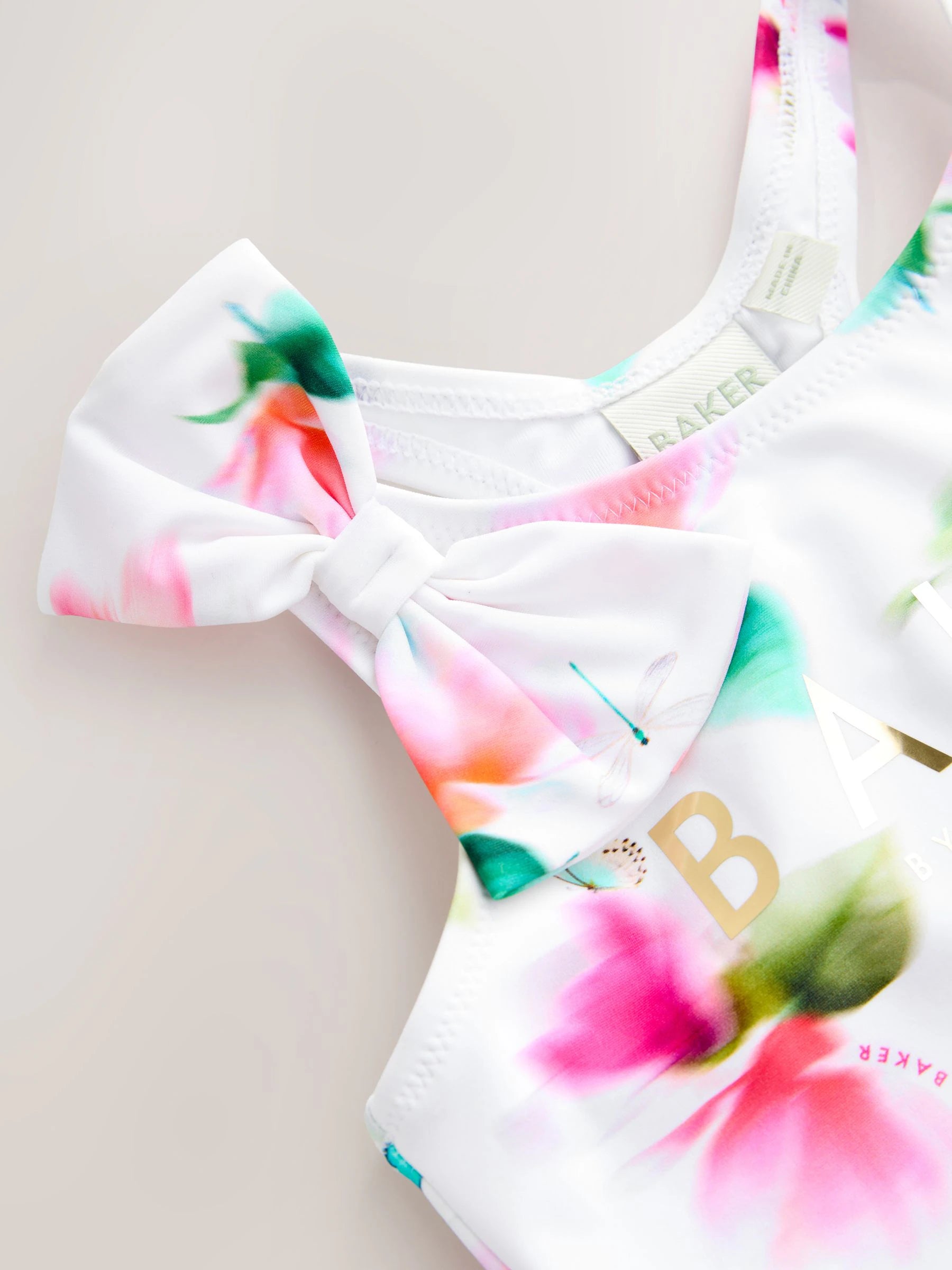 Baker by Ted Baker Pink Cut Out Floral Swimsuit & Hair Scrunchie