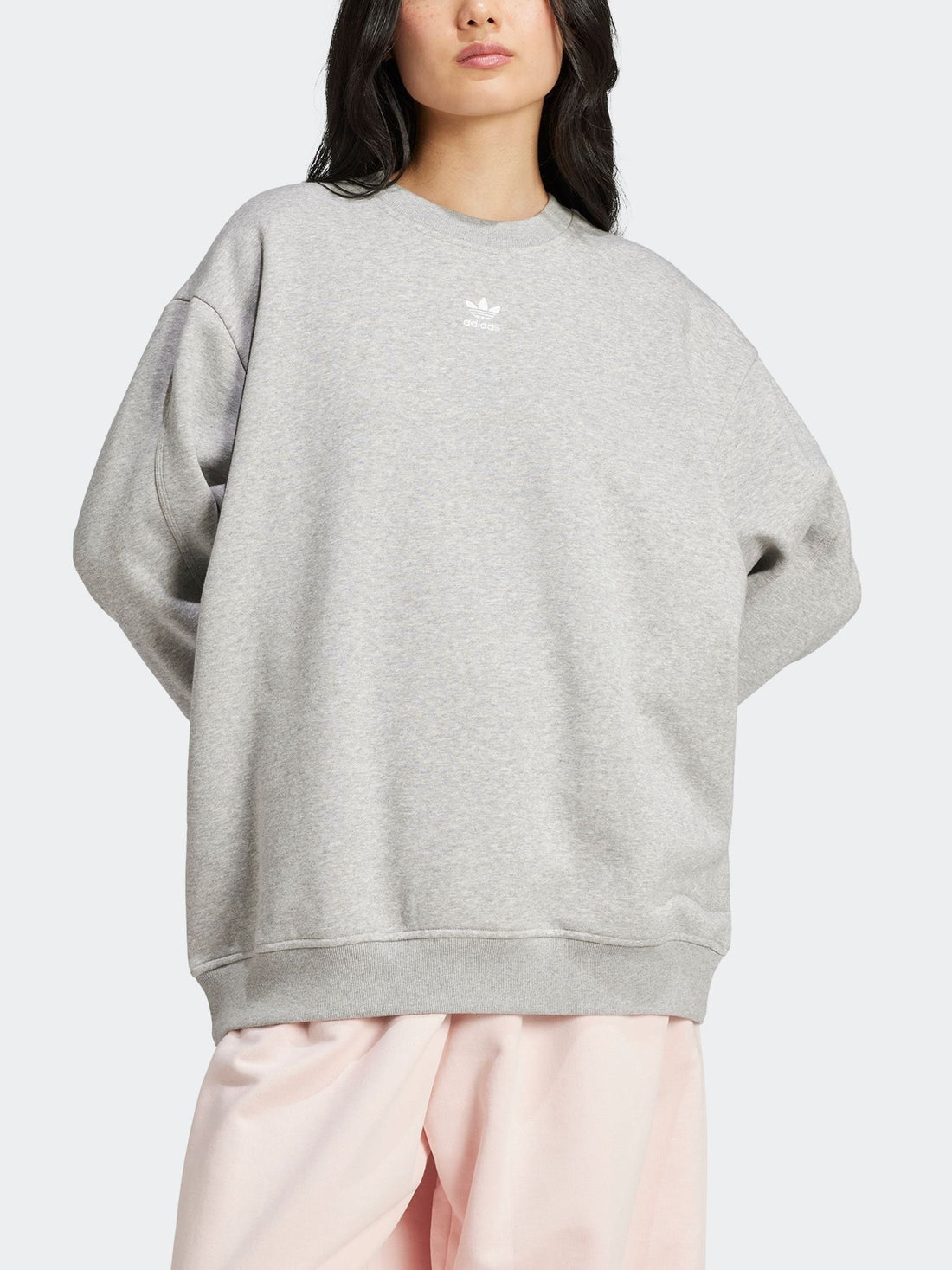 adidas Originals Grey Essentials Fleece Long Oversized Crew Neck Sweatshirt