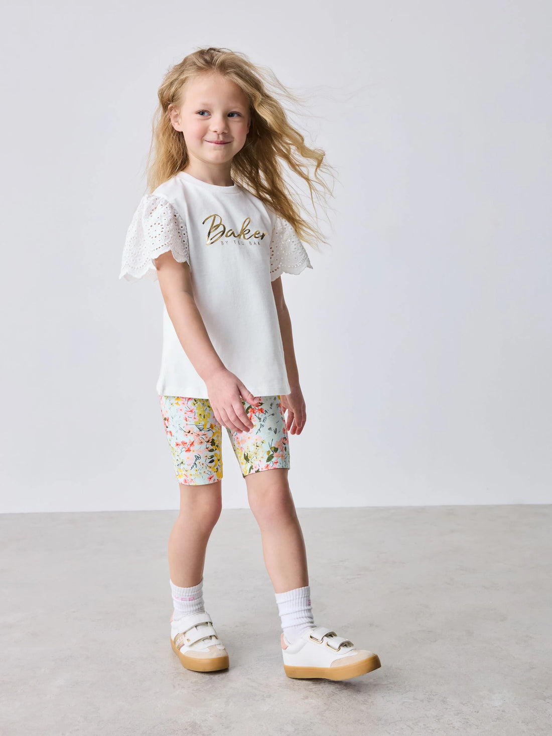 Baker by Ted Baker Broderie Sleeve T-Shirt & Floral Cycle Short 2 Piece Set