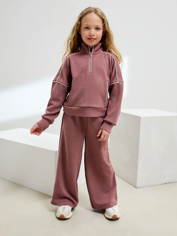 Rust Pink Supersoft Zip Neck Crew and Wide Leg Joggers Set (3-16yrs)