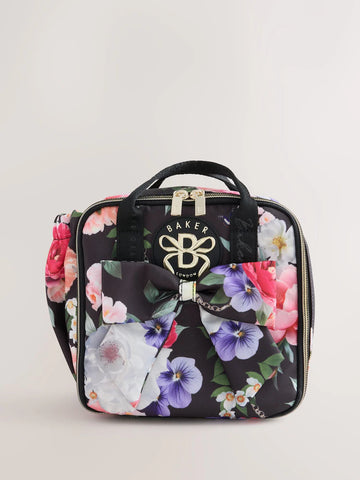 Baker by Ted Baker Black Back to School Childrens Floral Bow Lunch Bag