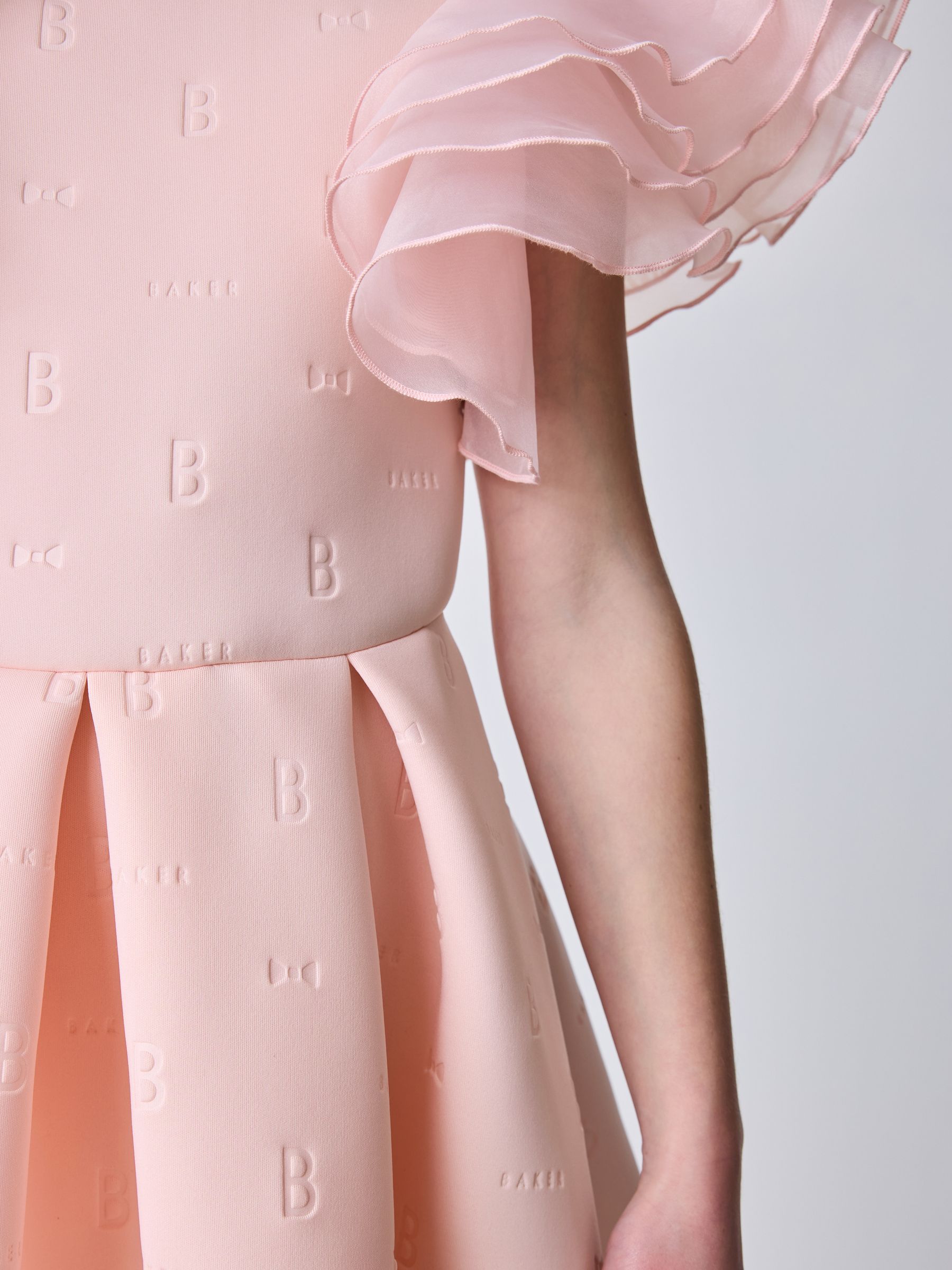 Baker by Ted Baker Pink Organza Frill Sleeve Embossed Scuba Dress