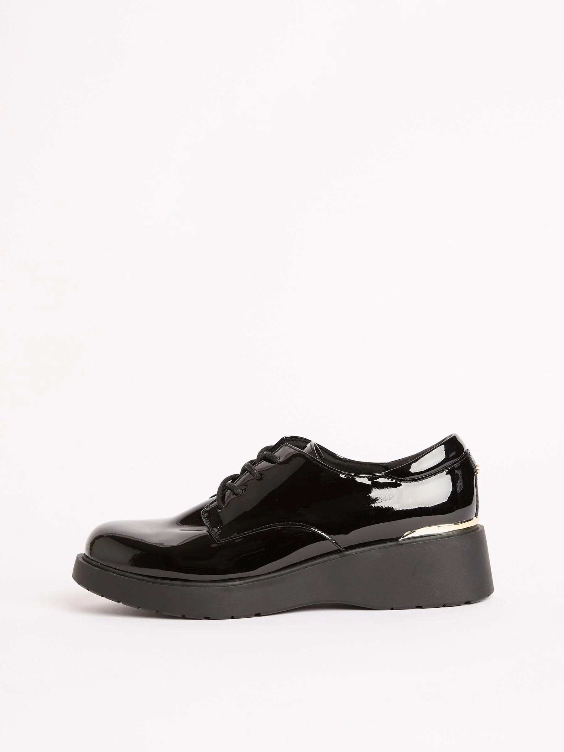 Lipsy Black Heel Clip Wedge Brogue School Shoes