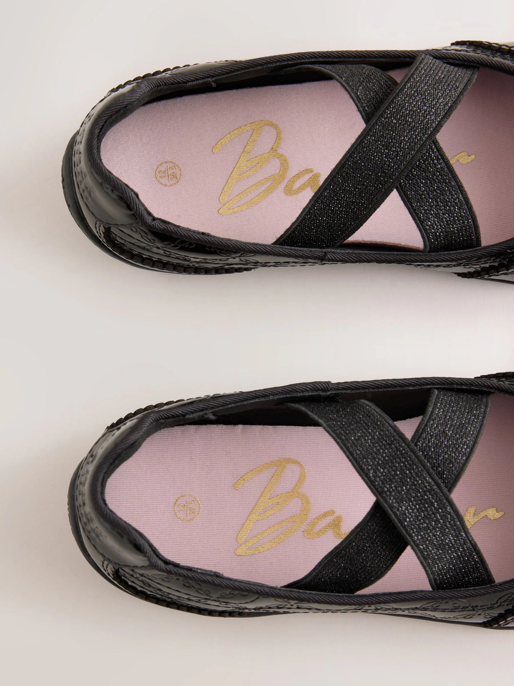 Baker by Ted Baker Black Back to School Patent Embossed Ballet Strap Bow Mary Jane Trainers