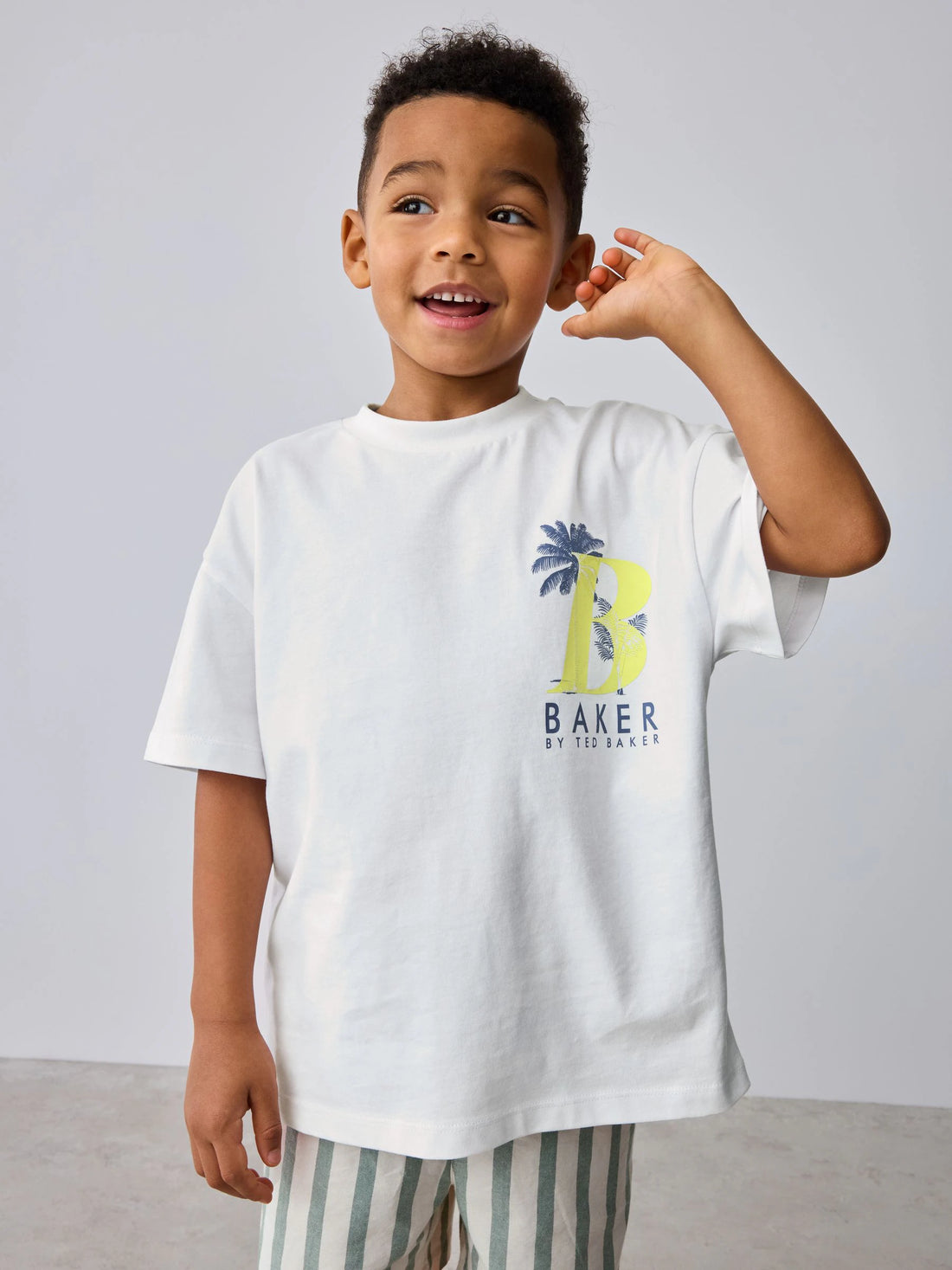 Baker by Ted Baker Graphic White T-Shirt and Stripe Shorts Set