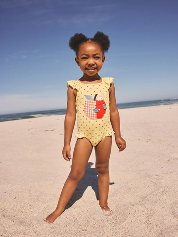 Yellow Apple Polka Dot Frill Swimsuit (3mths-7yrs)