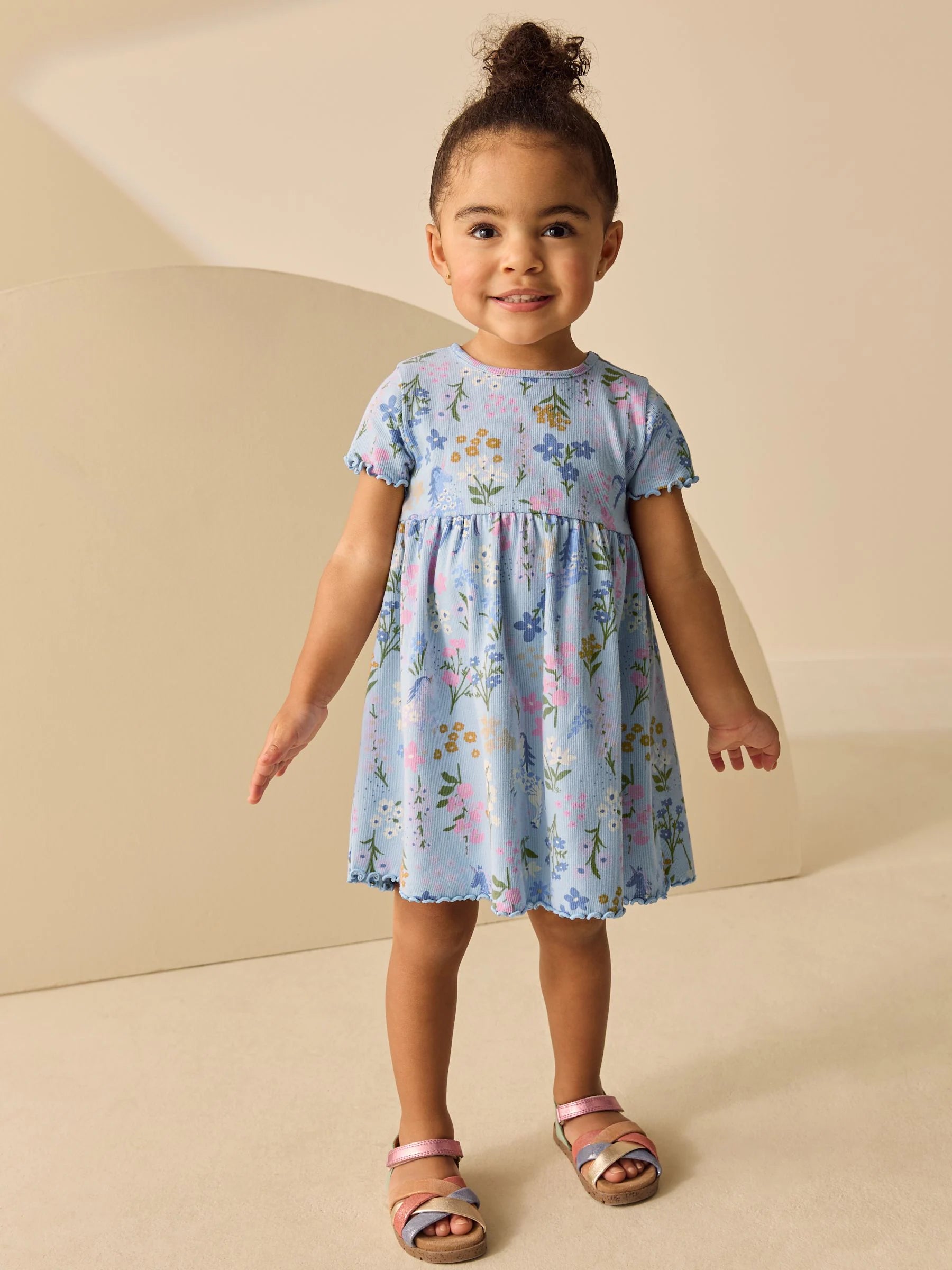 Blue Unicorn Short Sleeve Ribbed Dress (3mths-7yrs)