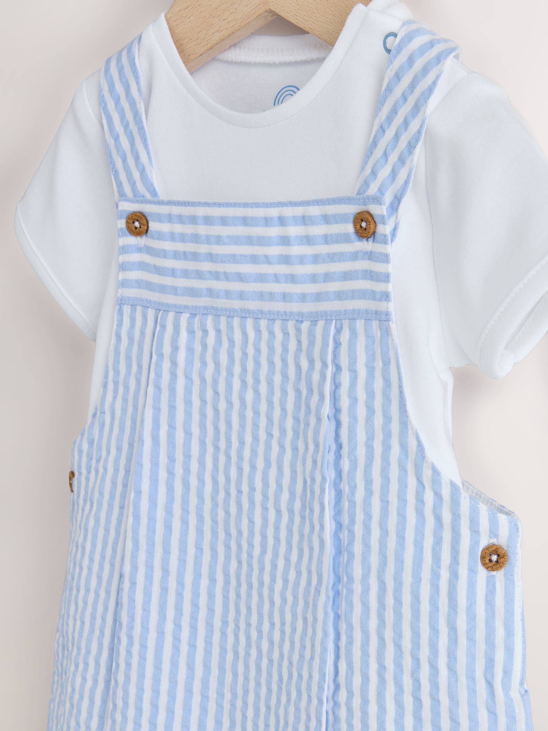 Blue Stripe Woven Dungaree and Bodysuit Baby Set (0mths-2yrs)