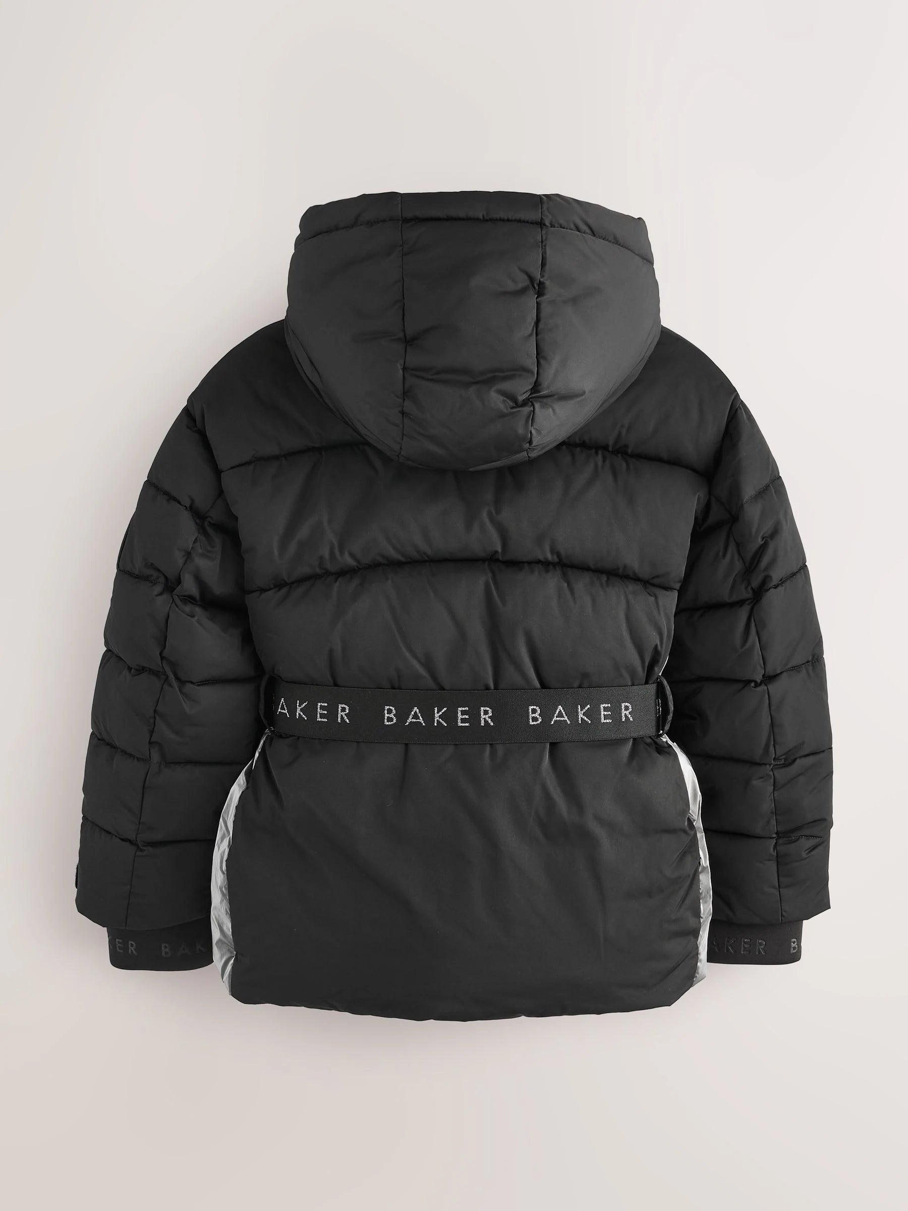 Baker by Ted Baker Shower Resistant Panel Belted Black Padded Coat