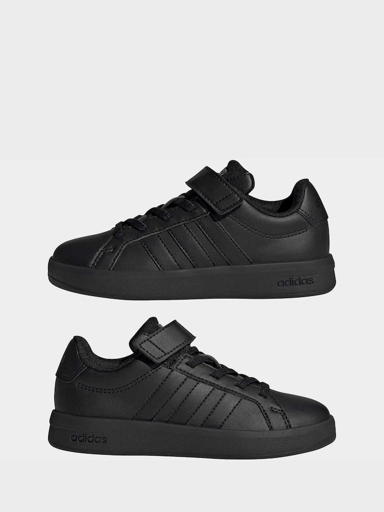adidas Black Grand Court 3.0 Elastic Lace Kids Trainers