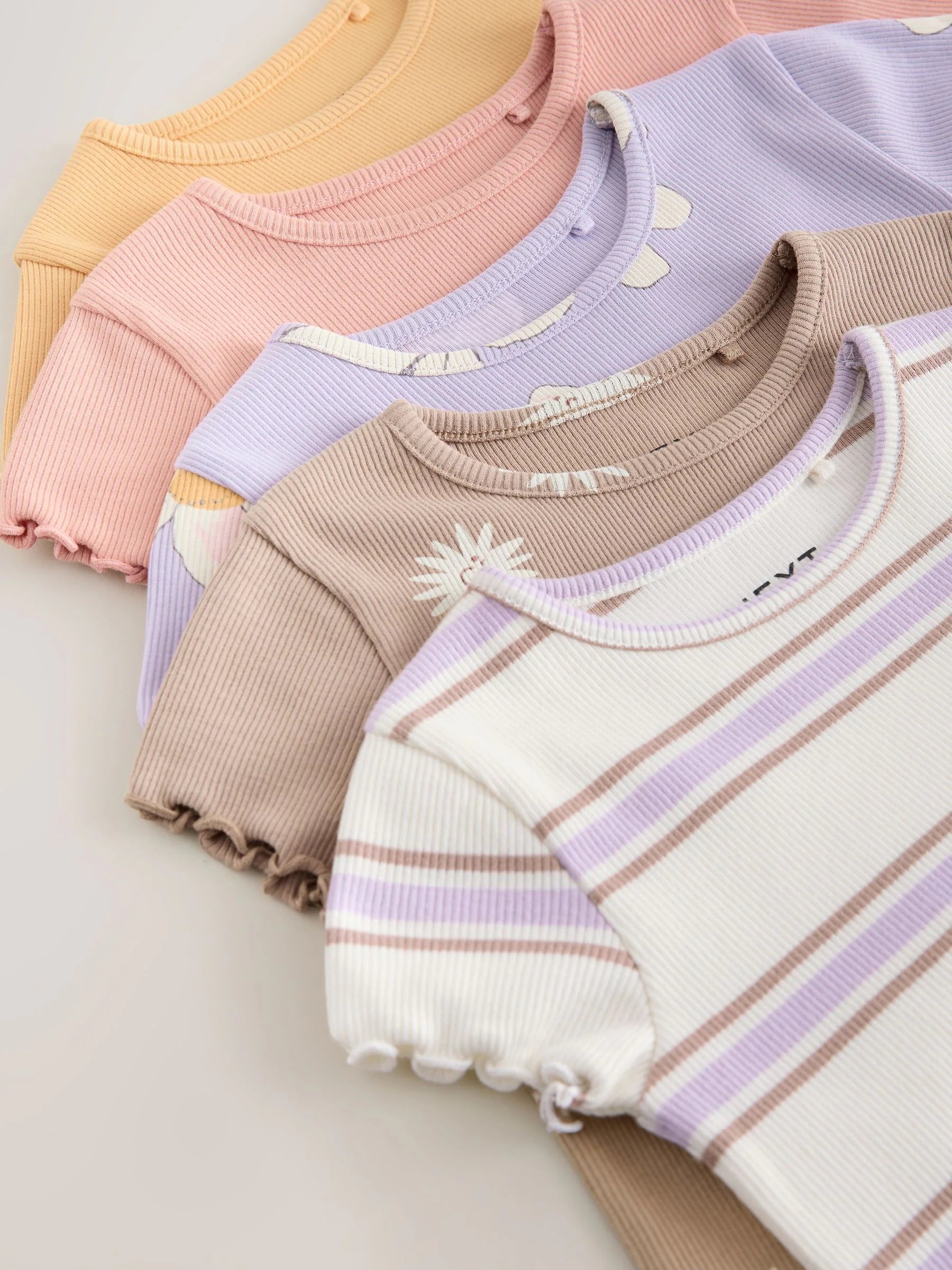 Neutral Ribbed Short Sleeve Tops 5 Pack (3mths-7yrs)