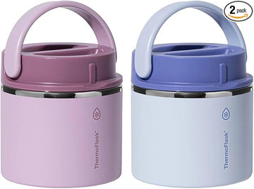 ThermoFlask 20 oz Insulated Food Jar, Leakproof Stainless Steel Food Containers, 2-Pack (Pink & Purple)