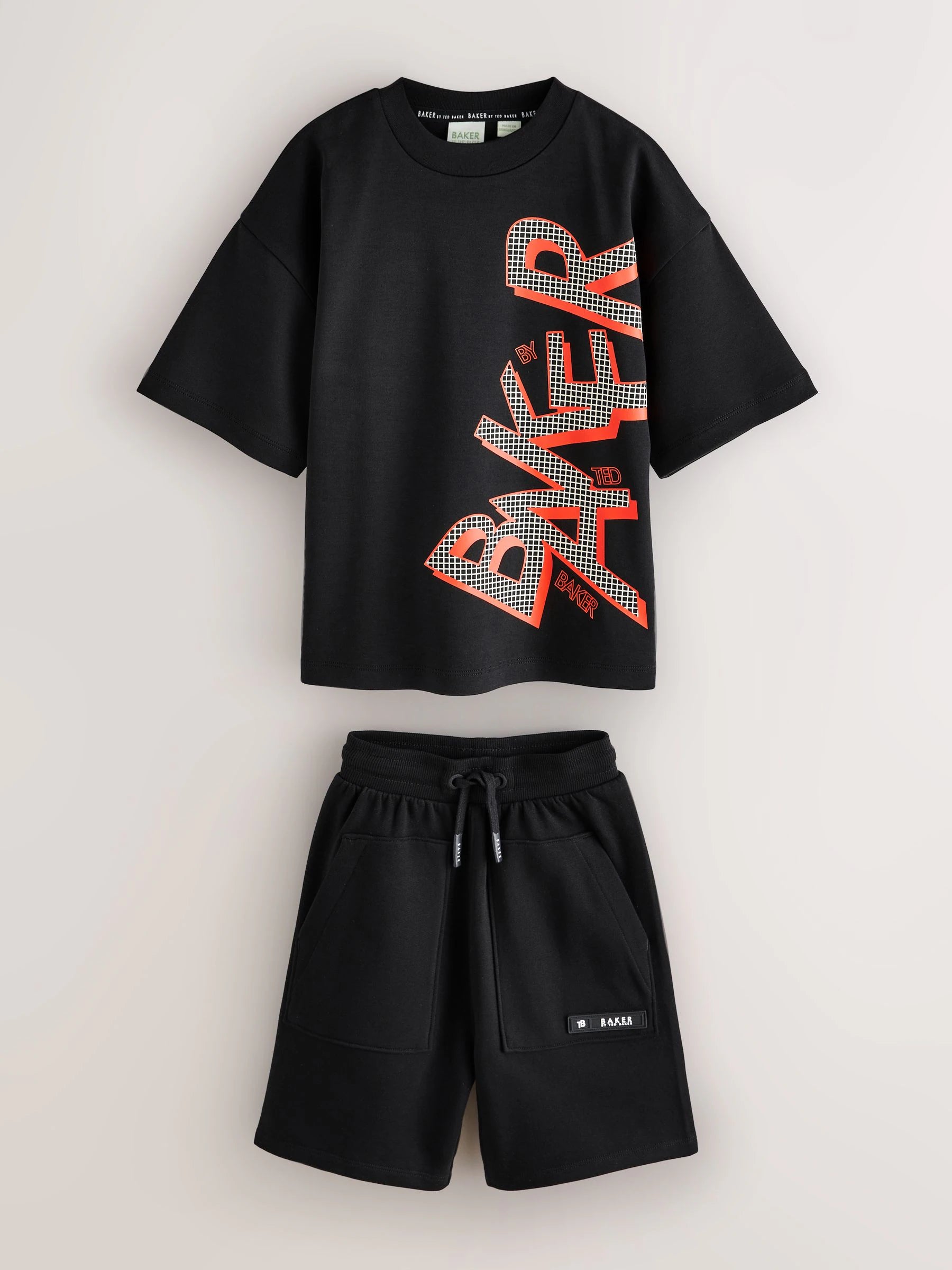 Baker by Ted Baker Oversized Graphic Black T-Shirt and Shorts Set