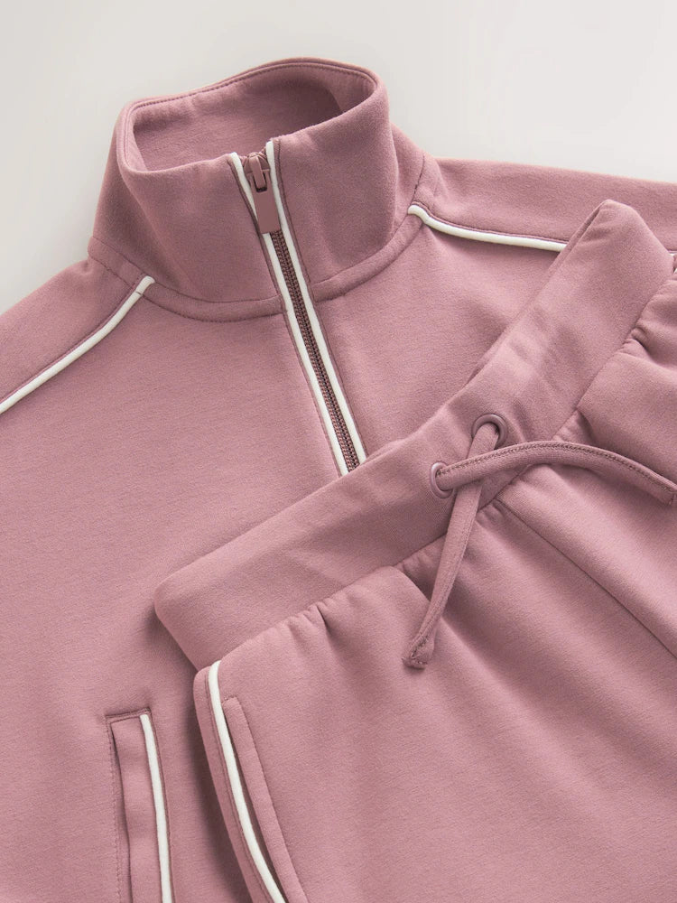 Rust Pink Supersoft Zip Neck Crew and Wide Leg Joggers Set (3-16yrs)