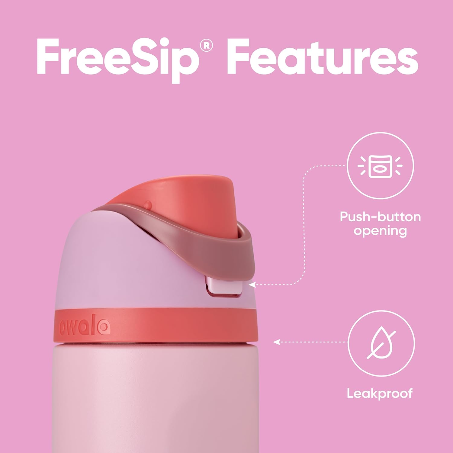 Owala FreeSip Insulated Stainless Steel Water Bottle Pink, Angel Food Cake
