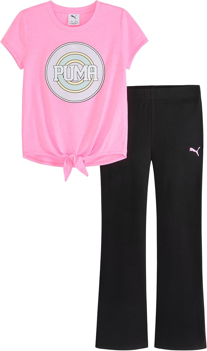 PUMA Girls' Short Sleeve Tee & Legging Set, Logo Graphics, Crewneck