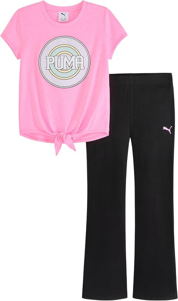 PUMA Girls' Short Sleeve Tee & Legging Set, Logo Graphics, Crewneck