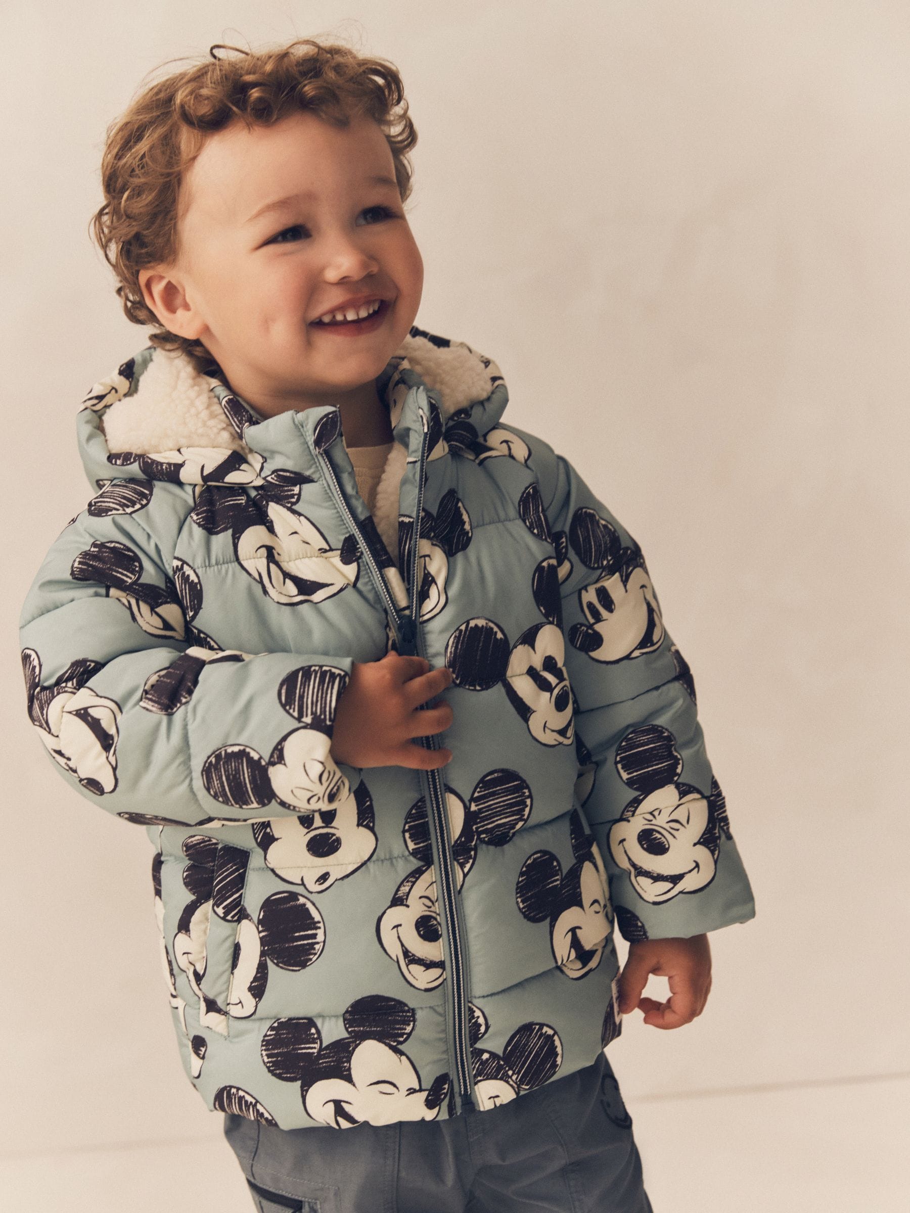 Light Blue Mickey Borg Lined Padded Coat (3mths-7yrs)