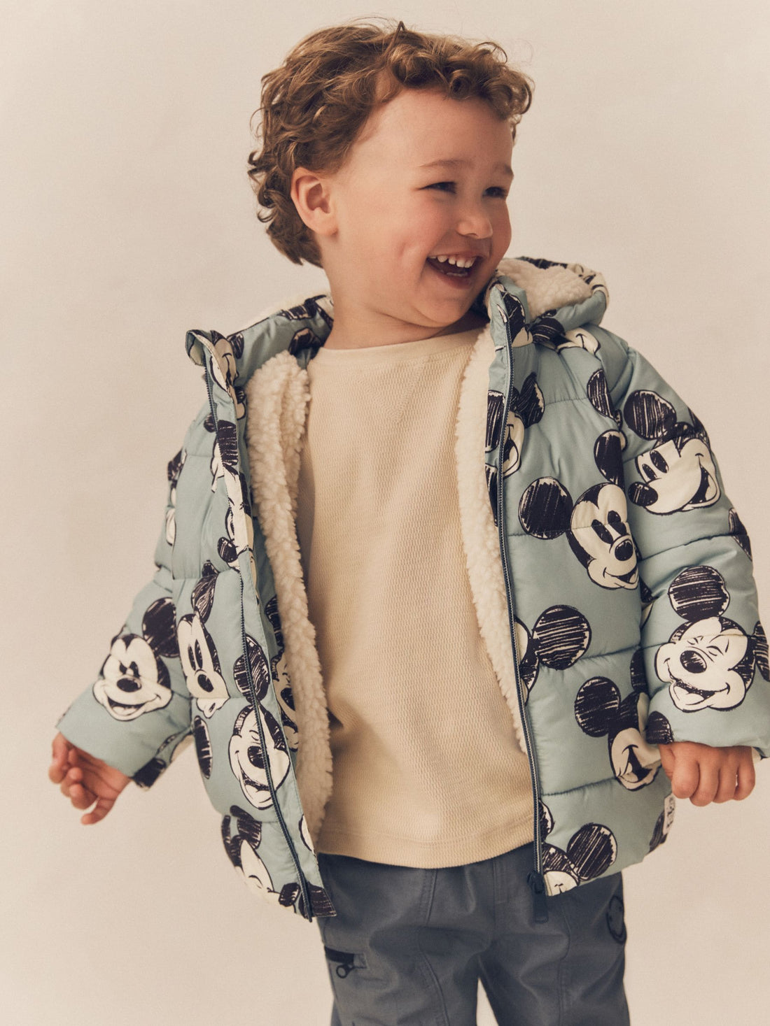 Light Blue Mickey Borg Lined Padded Coat (3mths-7yrs)