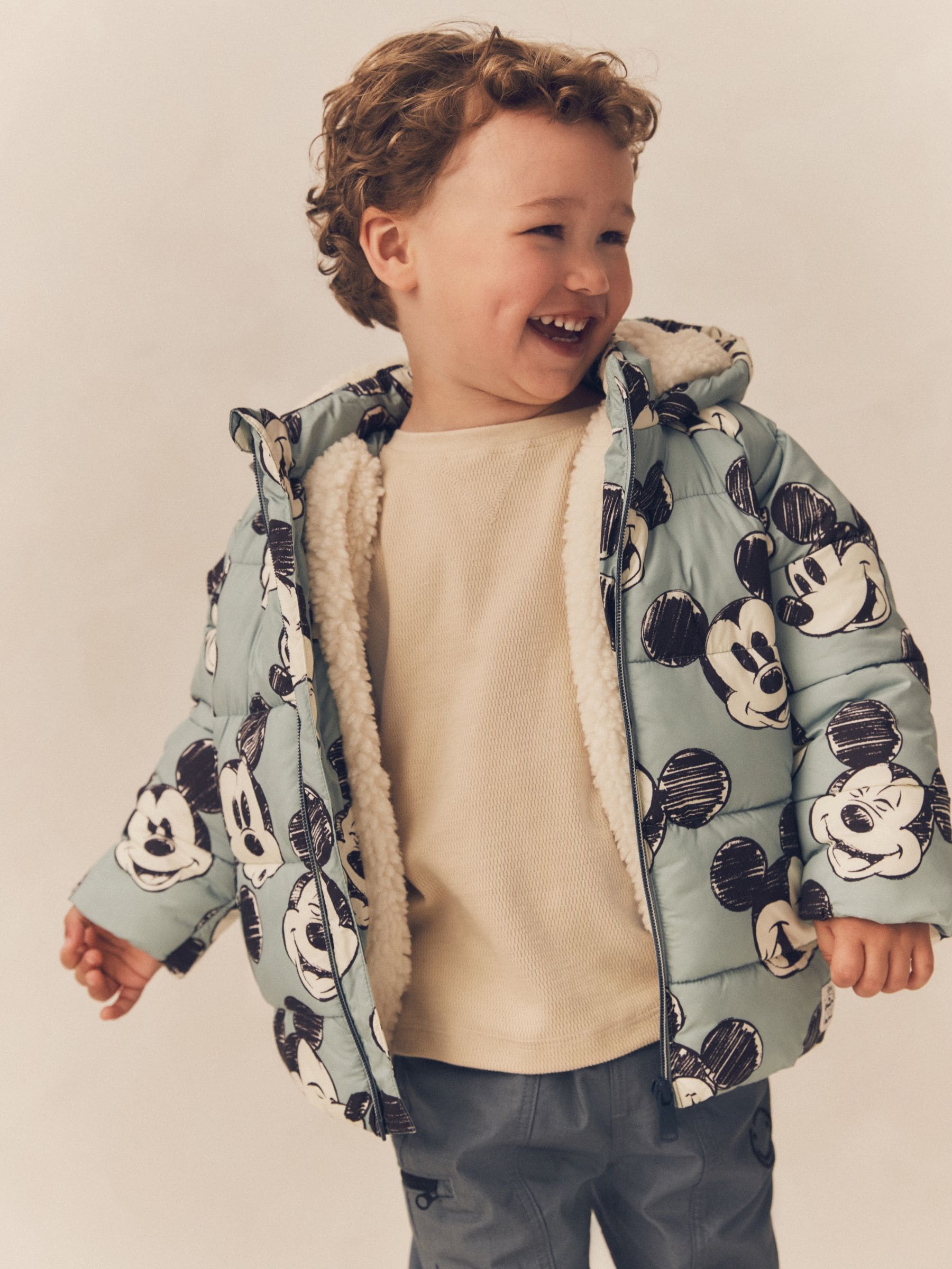 Light Blue Mickey Borg Lined Padded Coat (3mths-7yrs)
