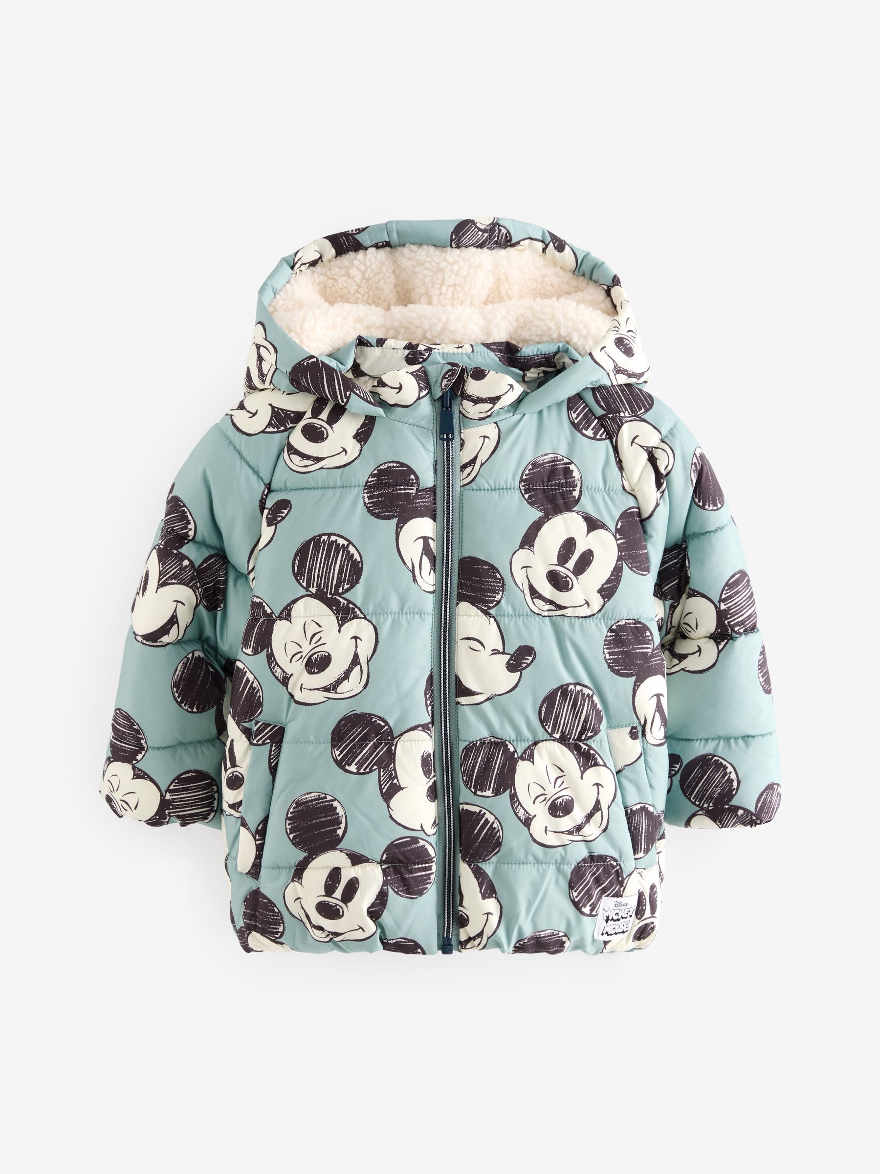 Light Blue Mickey Borg Lined Padded Coat (3mths-7yrs)