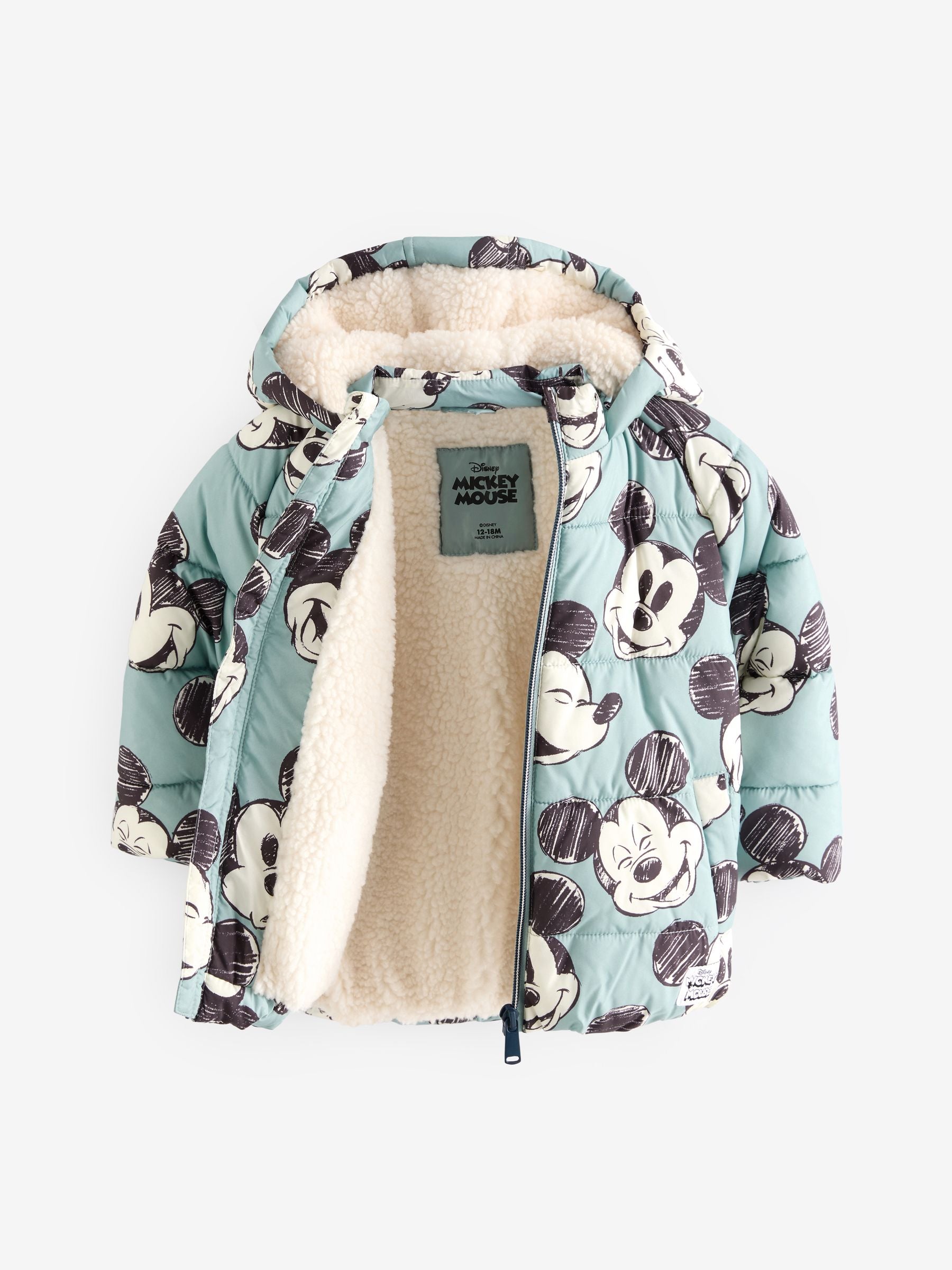 Light Blue Mickey Borg Lined Padded Coat (3mths-7yrs)