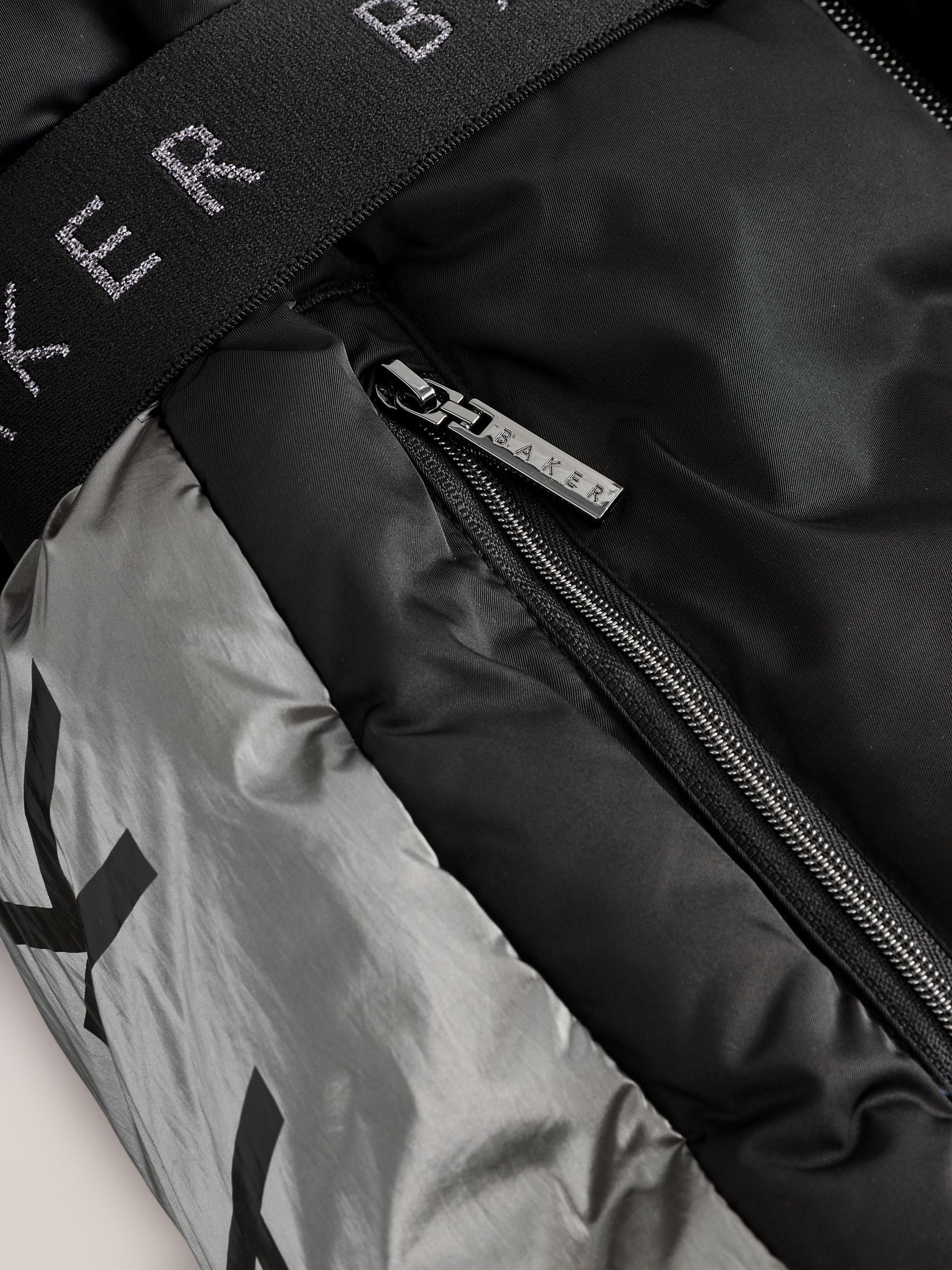 Baker by Ted Baker Shower Resistant Panel Belted Black Padded Coat