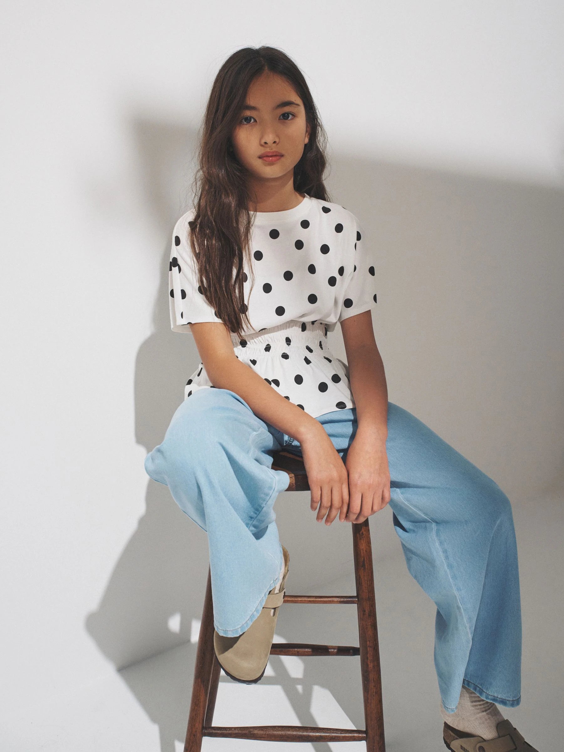 The Set 3 Pack Shirred Waist Cotton Tops Brown/Pink/Spot