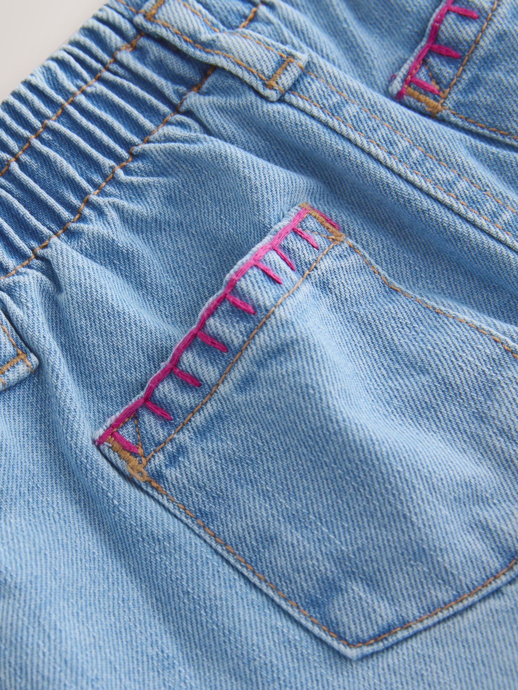Mid Denim Crochet Flower Pull On Denim Shorts (3mths-10yrs)