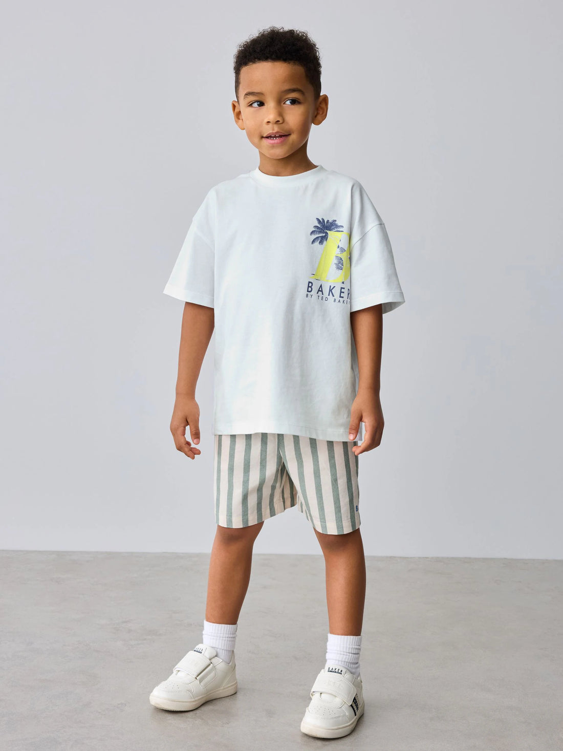 Baker by Ted Baker Graphic White T-Shirt and Stripe Shorts Set