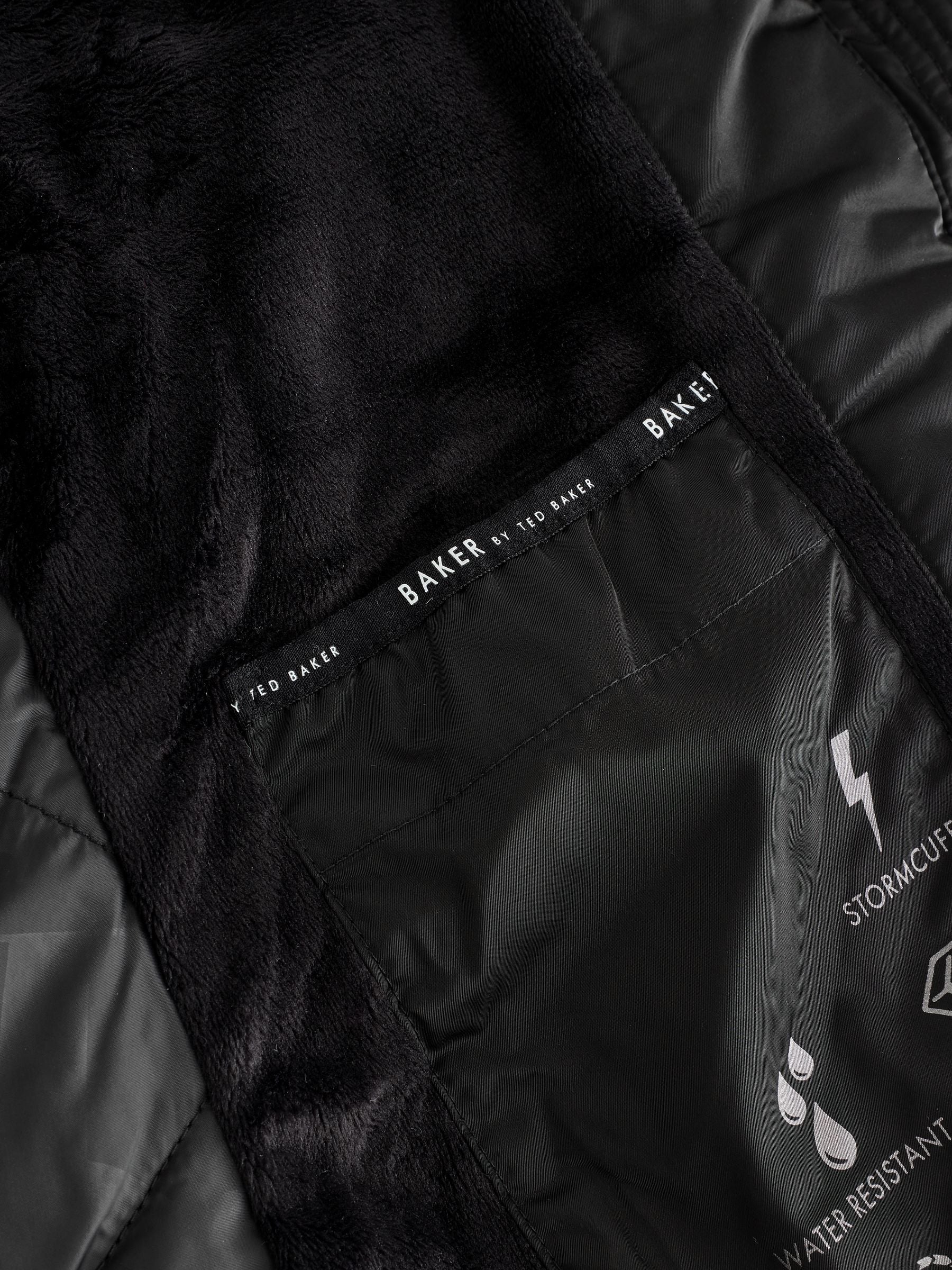 Baker by Ted Baker Shower Resistant Panel Belted Black Padded Coat