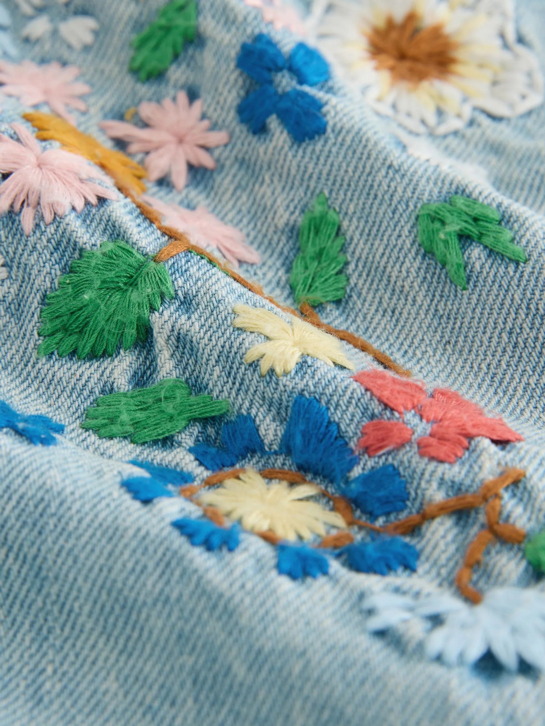 Mid Blue Floral Embroidered Denim Playsuit and T-Shirt (3mths-7yrs)