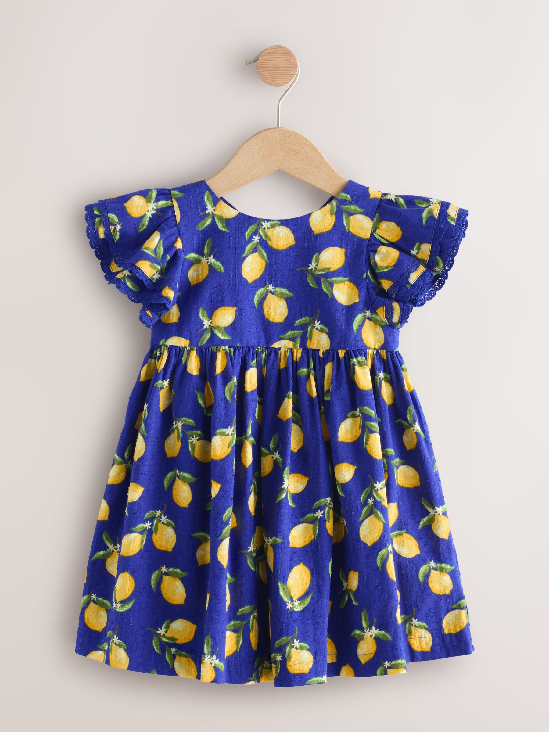 Blue Lemon Print Angel Sleeve Dress (3mths-8yrs)