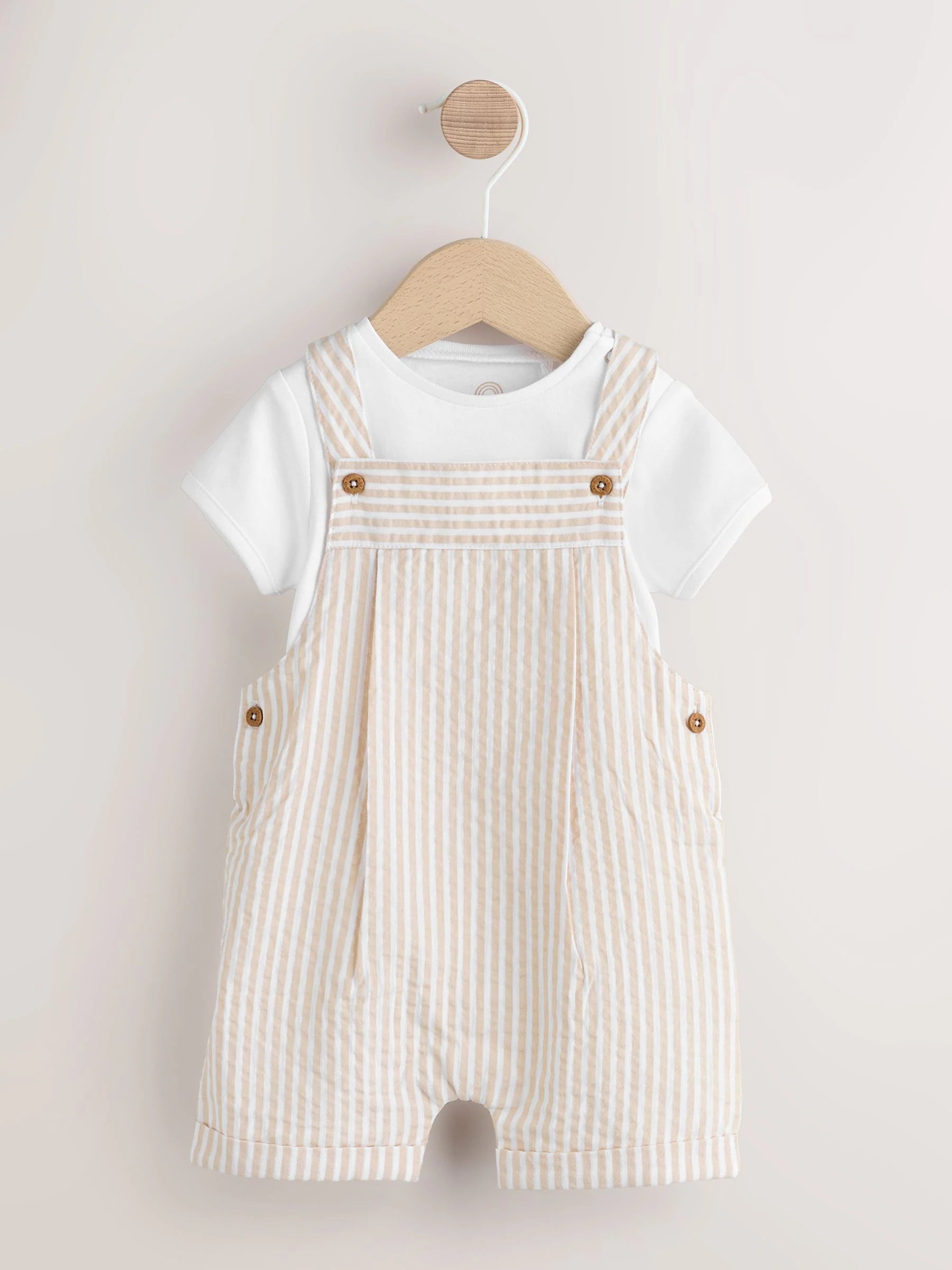 Neutral Stripe Woven Dungaree and Bodysuit Baby Set (0mths-2yrs)