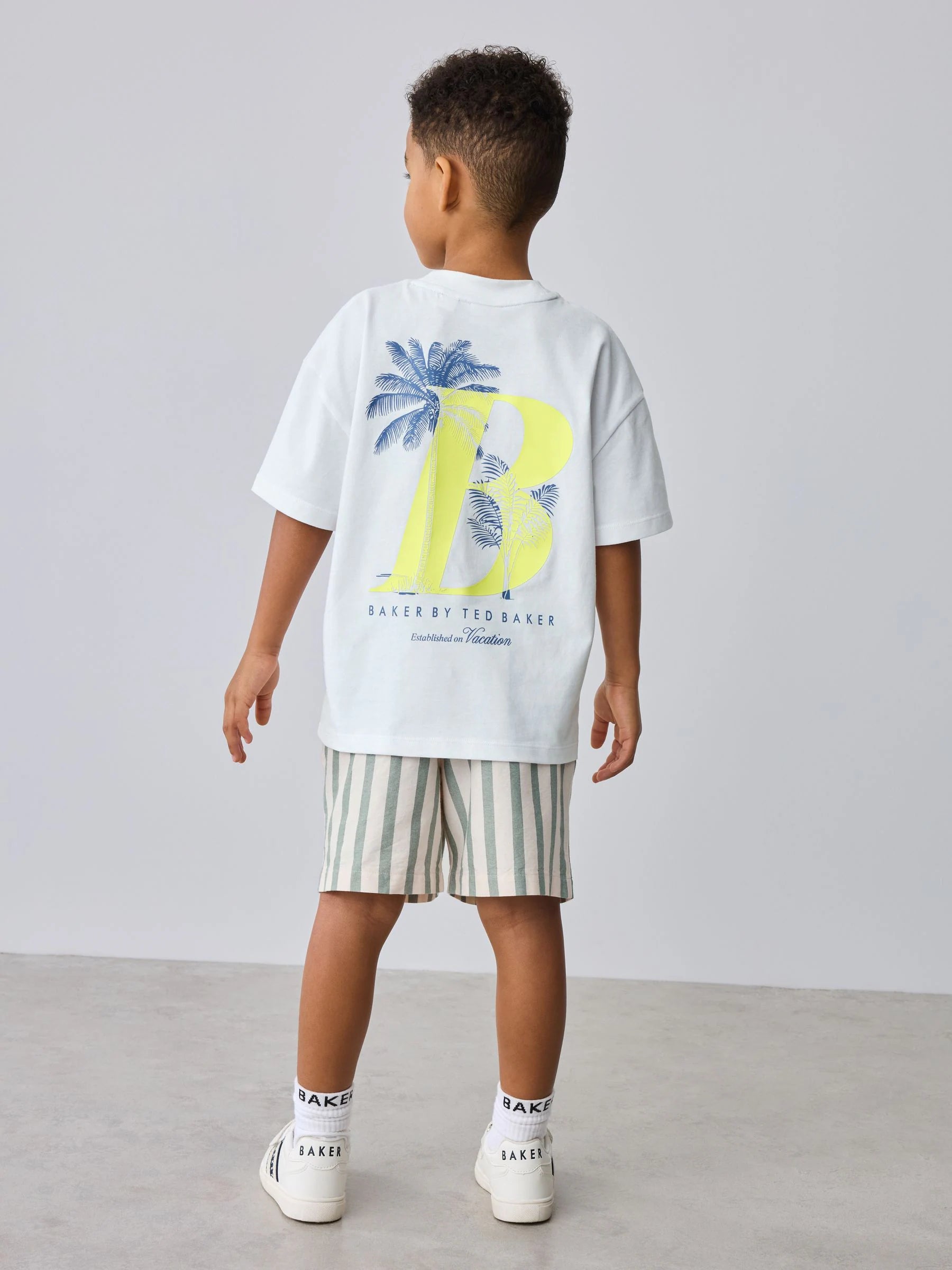 Baker by Ted Baker Graphic White T-Shirt and Stripe Shorts Set