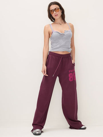 Purple Rose Wide Leg Fleece Joggers