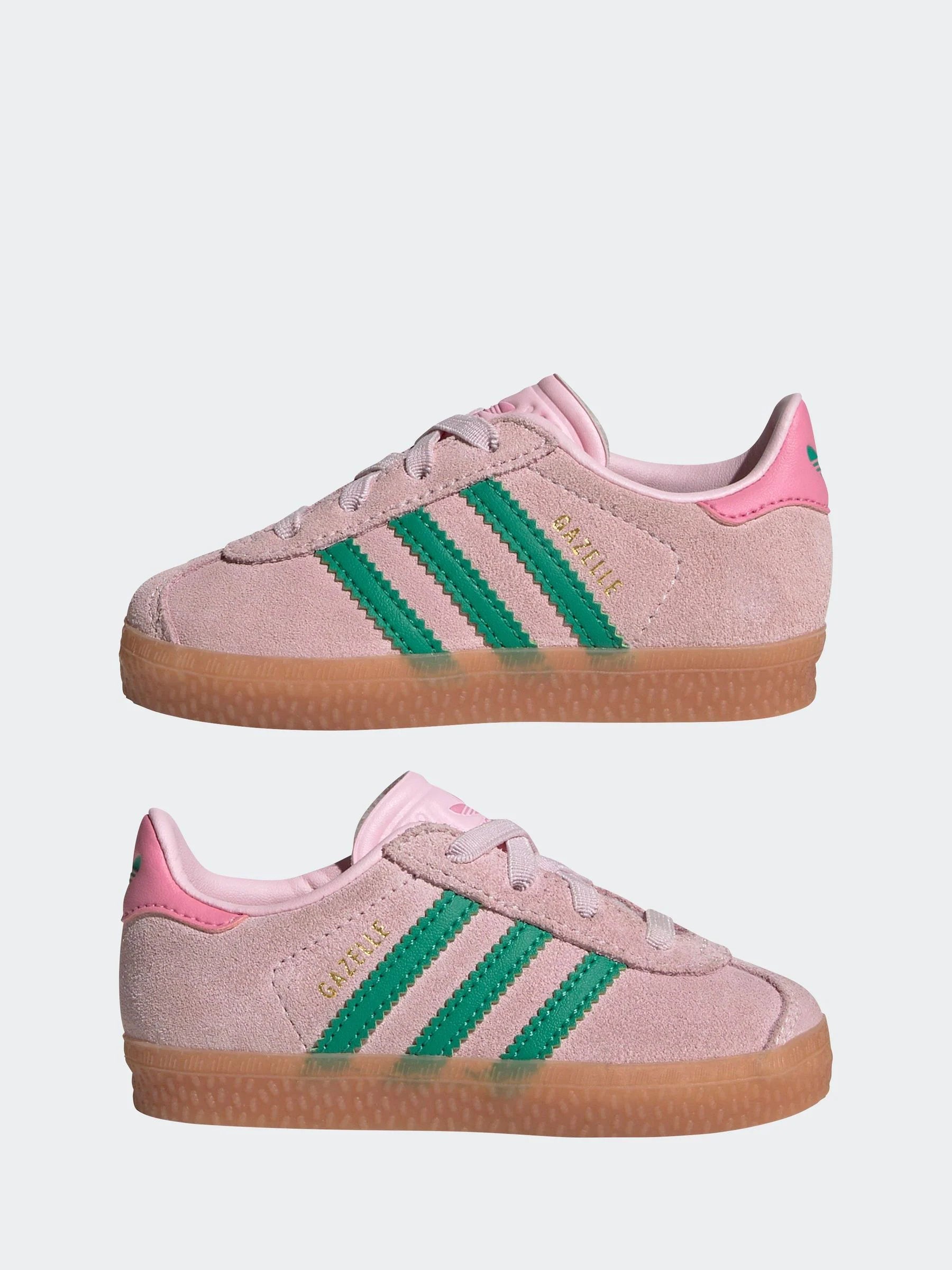 adidas Originals Pink/Green Gazelle Comfort Closure Elastic Laces Infant Trainers