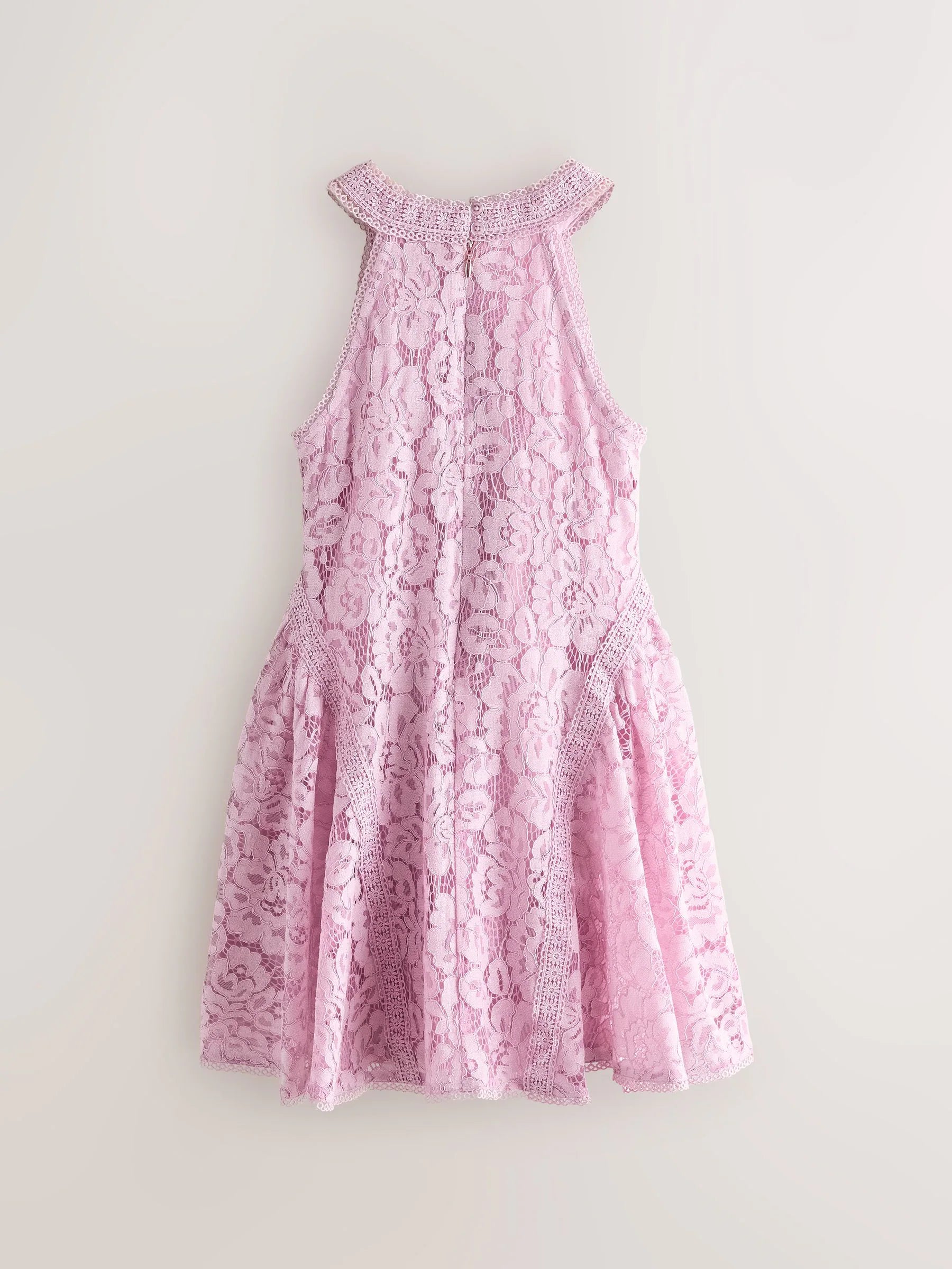 Baker by Ted Baker Dusky Pink Lace Halter Drop Waist Dress